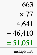 How to calculate 663 times 77 using long multiplication