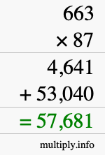 How to calculate 663 times 87 using long multiplication