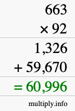 How to calculate 663 times 92 using long multiplication