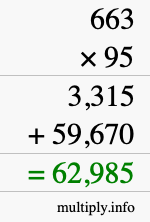How to calculate 663 times 95 using long multiplication
