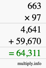 How to calculate 663 times 97 using long multiplication