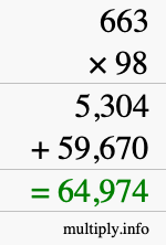 How to calculate 663 times 98 using long multiplication