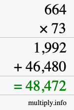 How to calculate 664 times 73 using long multiplication