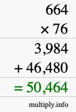 How to calculate 664 times 76 using long multiplication