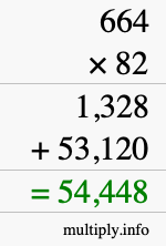 How to calculate 664 times 82 using long multiplication