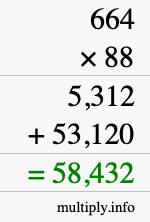How to calculate 664 times 88 using long multiplication