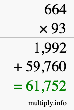How to calculate 664 times 93 using long multiplication