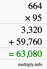 How to calculate 664 times 95 using long multiplication