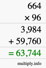 How to calculate 664 times 96 using long multiplication