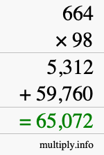 How to calculate 664 times 98 using long multiplication