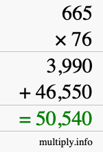 How to calculate 665 times 76 using long multiplication