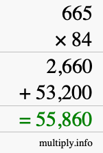 How to calculate 665 times 84 using long multiplication
