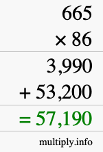 How to calculate 665 times 86 using long multiplication
