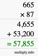 How to calculate 665 times 87 using long multiplication