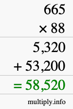 How to calculate 665 times 88 using long multiplication