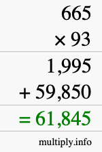 How to calculate 665 times 93 using long multiplication