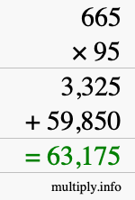 How to calculate 665 times 95 using long multiplication