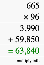 How to calculate 665 times 96 using long multiplication