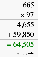 How to calculate 665 times 97 using long multiplication