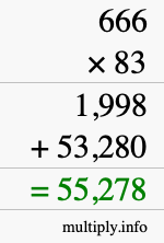 How to calculate 666 times 83 using long multiplication