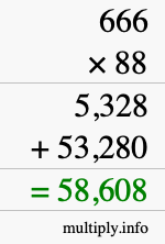 How to calculate 666 times 88 using long multiplication