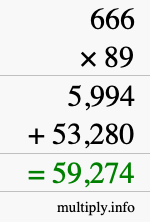 How to calculate 666 times 89 using long multiplication