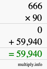 How to calculate 666 times 90 using long multiplication