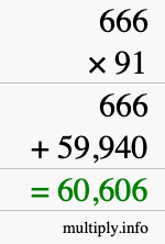 How to calculate 666 times 91 using long multiplication