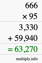 How to calculate 666 times 95 using long multiplication