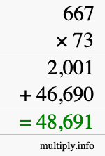 How to calculate 667 times 73 using long multiplication
