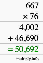 How to calculate 667 times 76 using long multiplication