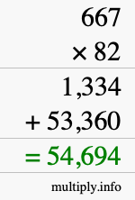 How to calculate 667 times 82 using long multiplication