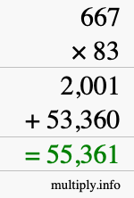 How to calculate 667 times 83 using long multiplication