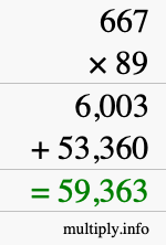 How to calculate 667 times 89 using long multiplication