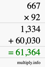 How to calculate 667 times 92 using long multiplication