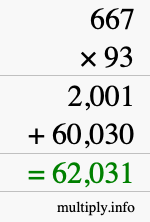 How to calculate 667 times 93 using long multiplication