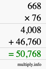 How to calculate 668 times 76 using long multiplication