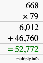 How to calculate 668 times 79 using long multiplication