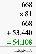 How to calculate 668 times 81 using long multiplication