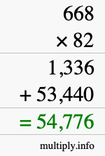 How to calculate 668 times 82 using long multiplication