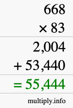 How to calculate 668 times 83 using long multiplication