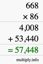 How to calculate 668 times 86 using long multiplication
