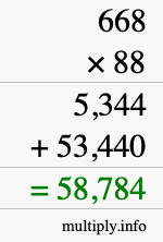How to calculate 668 times 88 using long multiplication