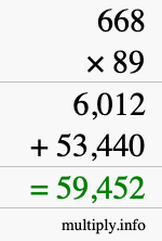 How to calculate 668 times 89 using long multiplication