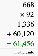 How to calculate 668 times 92 using long multiplication