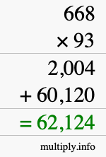How to calculate 668 times 93 using long multiplication