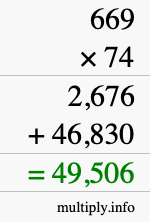 How to calculate 669 times 74 using long multiplication