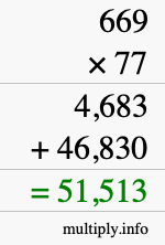 How to calculate 669 times 77 using long multiplication