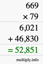 How to calculate 669 times 79 using long multiplication
