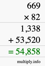 How to calculate 669 times 82 using long multiplication